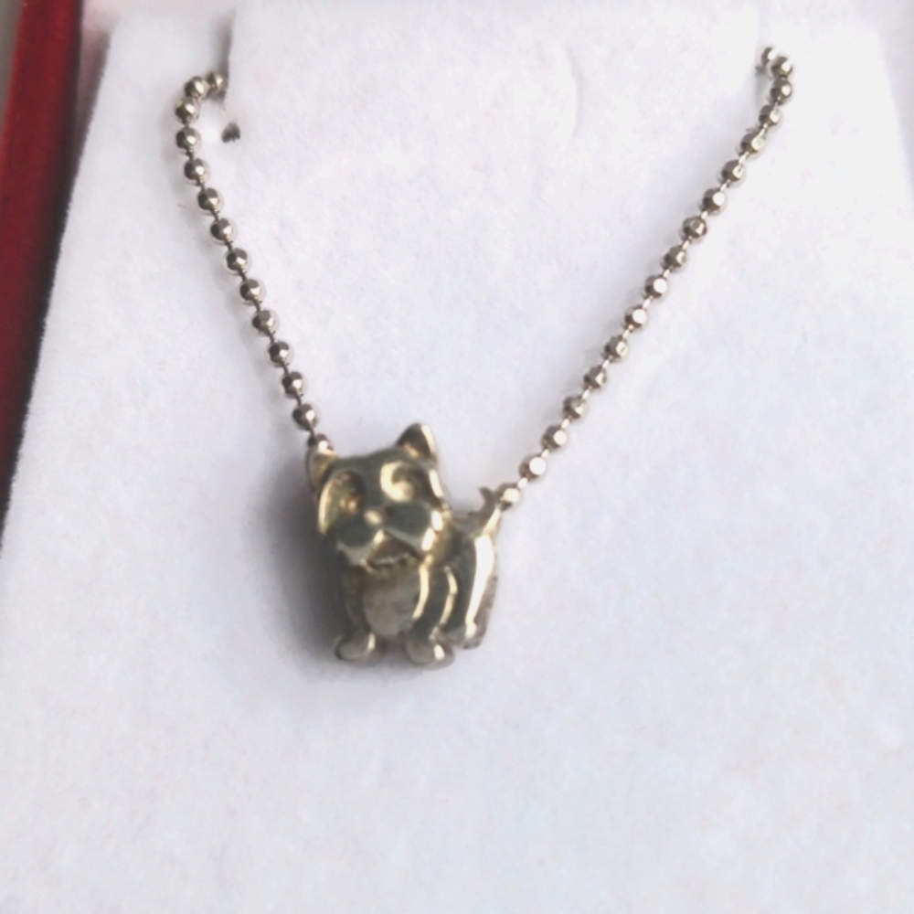 Alex Woo Sterling Silver Pendant.  NWT, Yorkie Dog, 16" Beaded Chain. Boxed - Picture 2 of 6